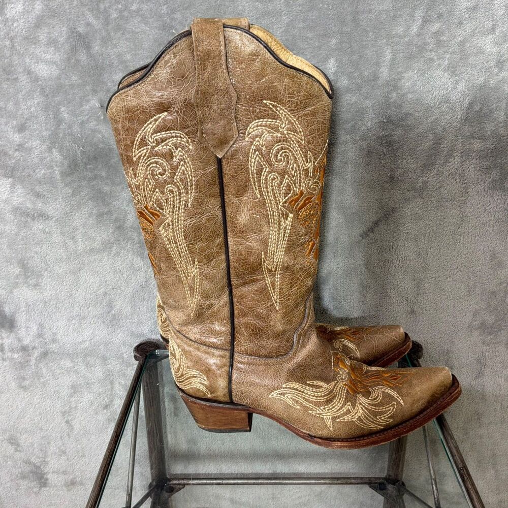 Womans Circle G Western Rodeo Boots L5118 embroidered Crosses distressed finish
